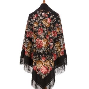 💓NWT Pavlovo Posad Wool 100% scarf with silk fringe "Flower Tale"